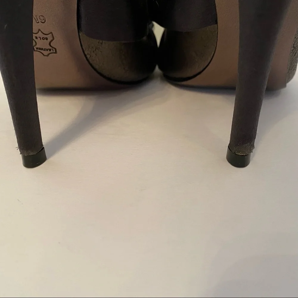 TORY BURCH SHOES HIGH HEELS SILVER LEATHER BLACK GEMS BUCKLE STRAP SIZE 6 M